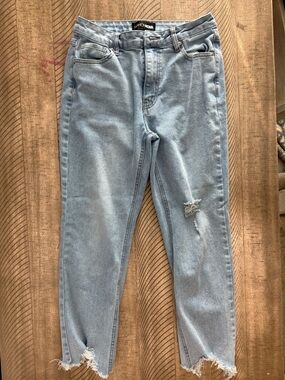 Fashion Nova Light Blue Distressed High Waist Jeans
